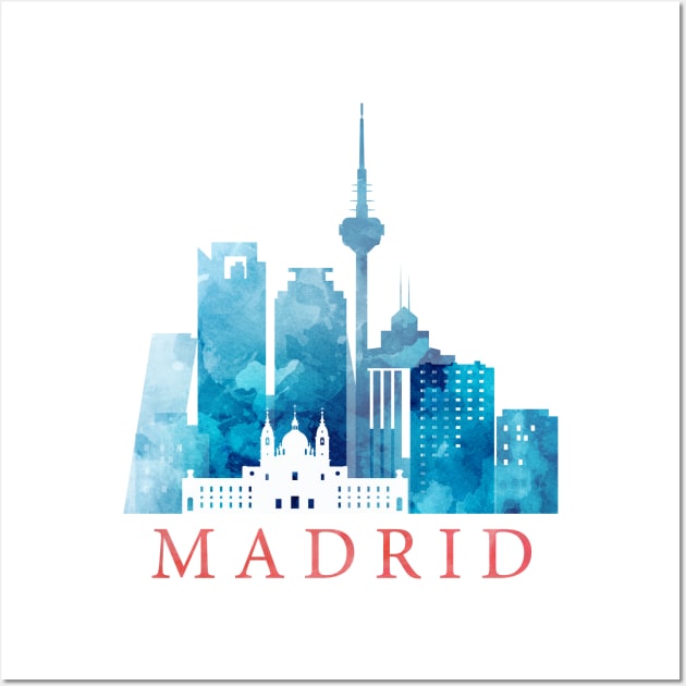 Madrid Watercolor Skyline T-shirt Wall Art by DimDom